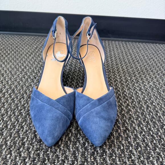 Franco Sarto Womens Faye Wedge Heels Pumps Blue Suede Pointed Toe Size 11 - Picture 2 of 8